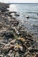Plastic garbage and microplastics on the shore of Khadzhibey Estuary photo