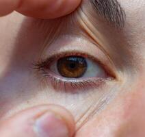 close-up of a human eye, eyelids and eyelashes on a girl's face photo