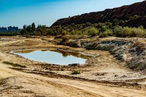 Hyperhaline Kuyalnik estuary. Salty coastal lake near the shore of a reservoir photo