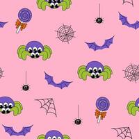 Seamless pattern with spiders in y2k style. Cartoon haloween elements for textile, fabric, print design, wallpaper, gift paper vector