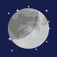 Moon with shading and lighting, surrounded by starlight. vector