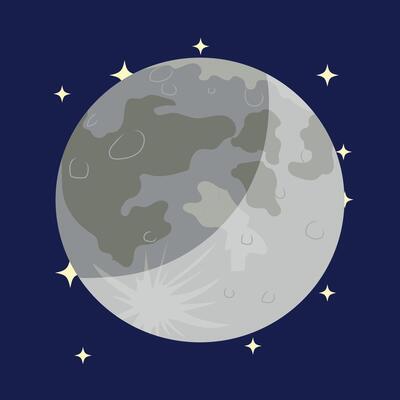Moon with shading and lighting, surrounded by starlight.