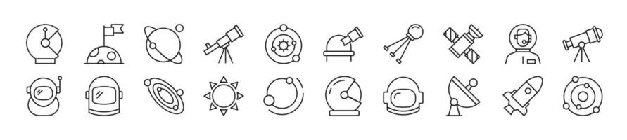 Bundle of linear symbols of astronaut. Editable stroke. Linear symbol for web sites, newspapers, articles book vector