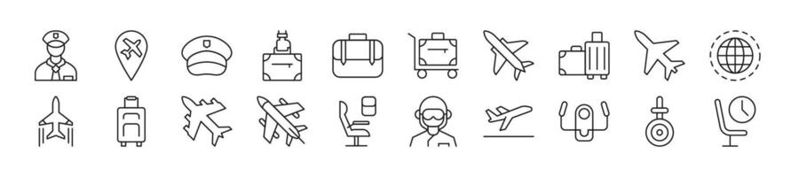 Pilot linear icons collection. Editable stroke. Simple linear illustration for web sites, newspapers, articles book vector