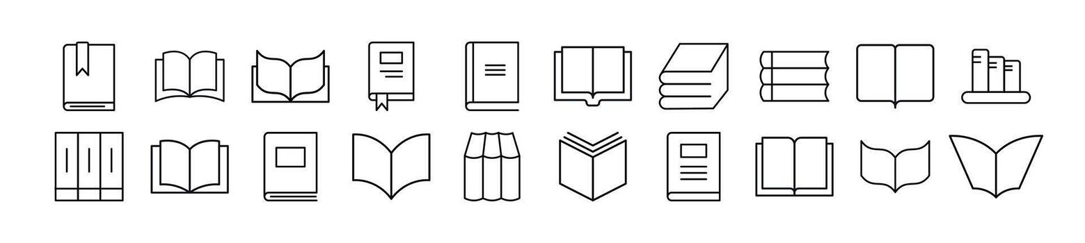conjunto de contorno símbolos de libros. editable ataque. línea icono para web sitios, periódicos, artículos libro vector