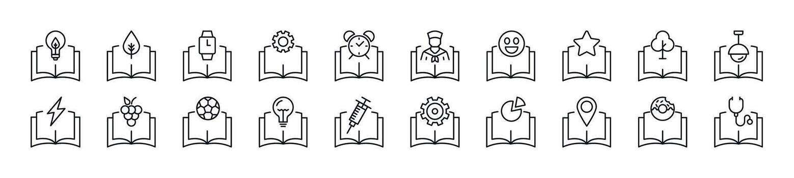 colección de Delgado línea íconos de artículos terminado libros. editable ataque. sencillo lineal ilustración para web sitios, periódicos, artículos libro vector