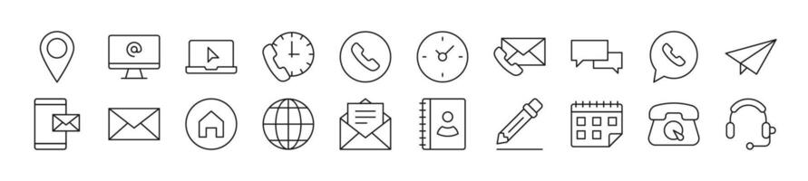 Set of line icons of contact us. Editable stroke. Simple outline sign for web sites, newspapers, articles book vector