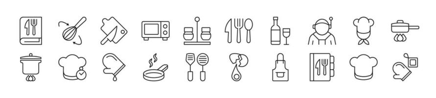 Collection of thin line icons of chef. Editable stroke. Simple linear illustration for web sites, newspapers, articles book vector