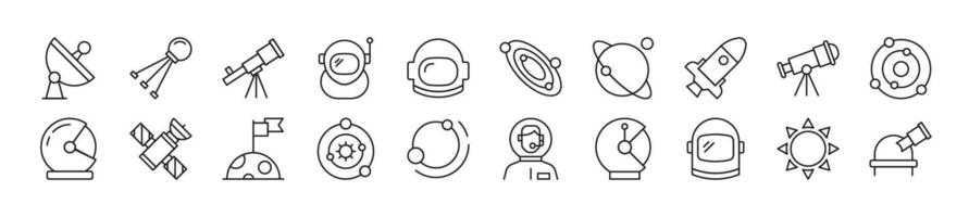 Pack of line icons of astronaut. Editable stroke. Simple outline sign for web sites, newspapers, articles book vector