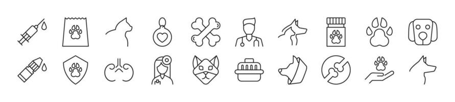 Pack of line icons of veterinary. Editable stroke. Simple outline sign for web sites, newspapers, articles book vector
