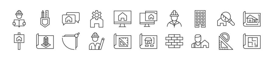 Pack of line icons of building. Editable stroke. Simple outline sign for web sites, newspapers, articles book vector