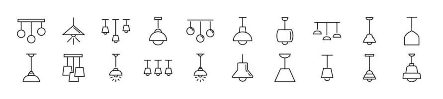 Bundle of linear symbols of chandelier. Editable stroke. Linear symbol for web sites, newspapers, articles book vector