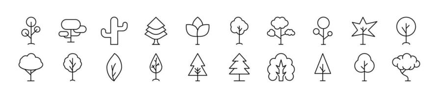 Images of trees and bushes drawn with Thin Line. Editable stroke. Simple linear illustration for stores, shops, banners, design vector
