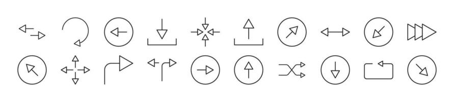 Pack of linear symbols of arrows. Editable stroke. Linear symbol for web sites, newspapers, articles book vector