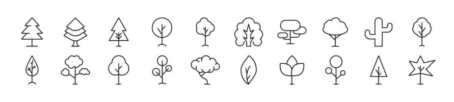 Set of outline symbols of deciduous and conifers. Editable stroke. Line icon for web sites, newspapers, articles book vector