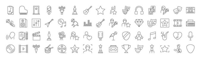 Signs of actor, singer, music and theatre for Shops and Stores. Suitable for books, stores, shops. Editable stroke in minimalistic outline style. Symbol for design vector