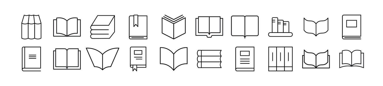 colección de Delgado imágenes de libros. editable ataque. sencillo línea icono para web sitios, periódicos, artículos libro vector