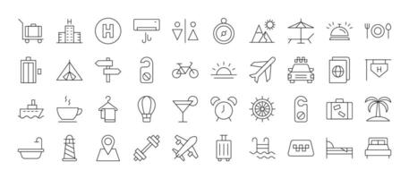 Line Signs of hotel, vacation, travel for Advertisement. Suitable for books, stores, shops. Editable stroke in minimalistic outline style. Symbol for design vector