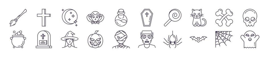 Collection of icons of Halloween for Advertisement. Suitable for books, stores, shops. Editable stroke in minimalistic outline style. Symbol for design vector