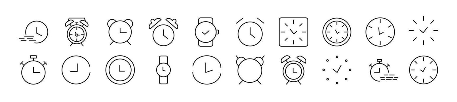 Pack of linear symbols of clock. Editable stroke. Linear symbol for web sites, newspapers, articles book vector