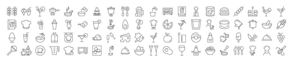 Collection of Line Icons of cooking, food, drinks, kitchen. Suitable for books, stores, shops. Editable stroke in minimalistic outline style. Symbol for design vector