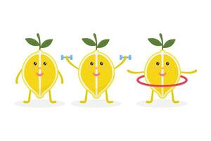Lemon character set. Eating healthy and fitness. Funny food cartoon character set isolated on background. vector