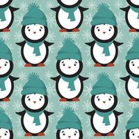 Seamless pattern with cute penguins. Animals pattern. Penguin cartoon on winter background. vector