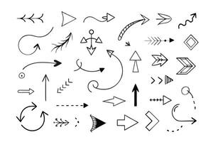 Arrow icons set. Illustrations black directional pointers Flat hand drawn line doodle style vector