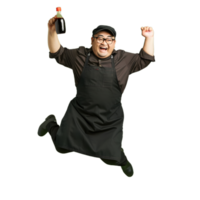 happy chef with a bottle of wine and a bottle of wine png
