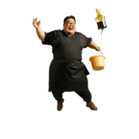 a man in a black shirt and black pants is holding a bucket of wine png
