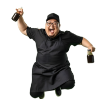 chef jumping with a bottle of beer png