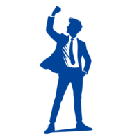 Blue Silhouette of a Man in a Suit Raising His Fist png