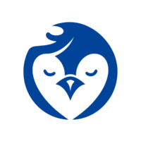 Blue penguin face with closed eyes in circular shape png