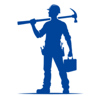 Blue Silhouette of a Construction Worker Carrying a Hammer png