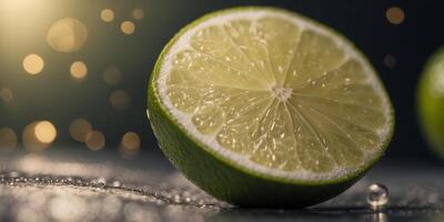 Extremely close-up filling frame of a juicy lime slice. photo