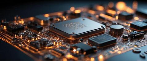 Futuristic technology circuit board concept for innovation and digital design. photo