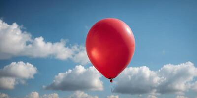 Single red balloon floating in clear blue sky. photo