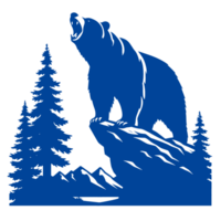 Roaring Bear Silhouette on Mountain Peak with Pine Trees png
