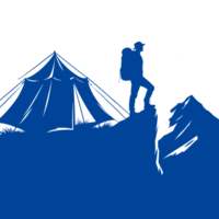 Silhouette of a Backpacker Standing on a Mountaintop with a Tent in the Foreground png