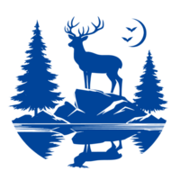 A Silhouette of a Deer in a Mountain Landscape with a Crescent Moon png