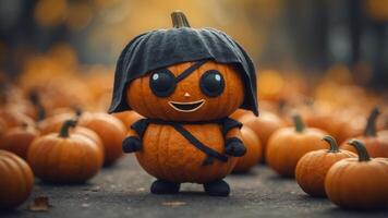 This pumpkin character is dressed up as a ninja for Halloween. photo
