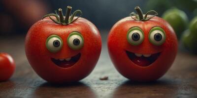 Two tomatoes in the form of funny characters. photo