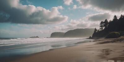 Beautiful cloudy day on the secret beach in Oregon coast. photo