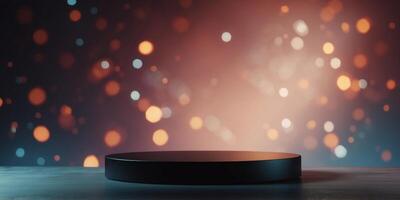 a round black podium with a bright light shining on it. photo