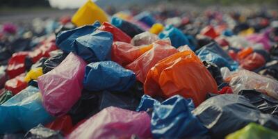 Close up of waste synthetic material on a disposal site. photo