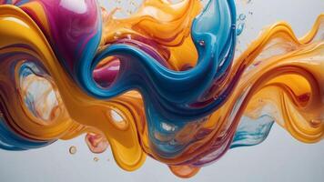 Colorful liquid flowing over a white surface with bubbles and swirls of different colors for artistic inspiration and creativity. photo