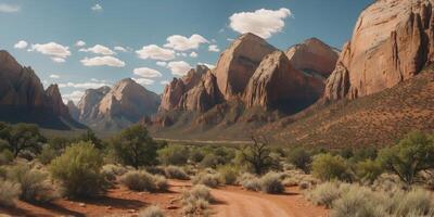 Panoramic view of Zion national park on sunny summer day. photo