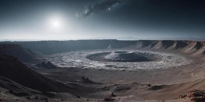 Mesmerizing Monochromatic Lunar Landscape with Expansive Crater Formation. photo