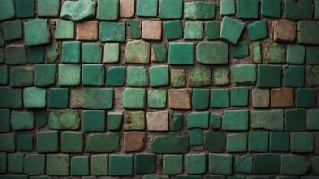 old green tiles on the wall as background. photo