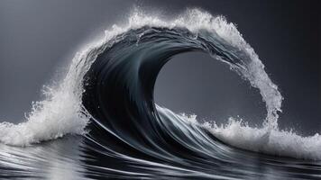 A black and silver image of a wave with a silver liquid flowing through it. photo